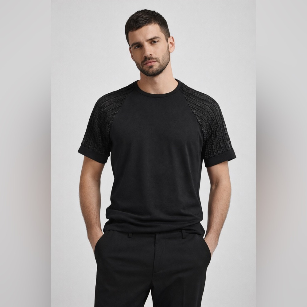 ORTTU Black Textured Sleeve Tee